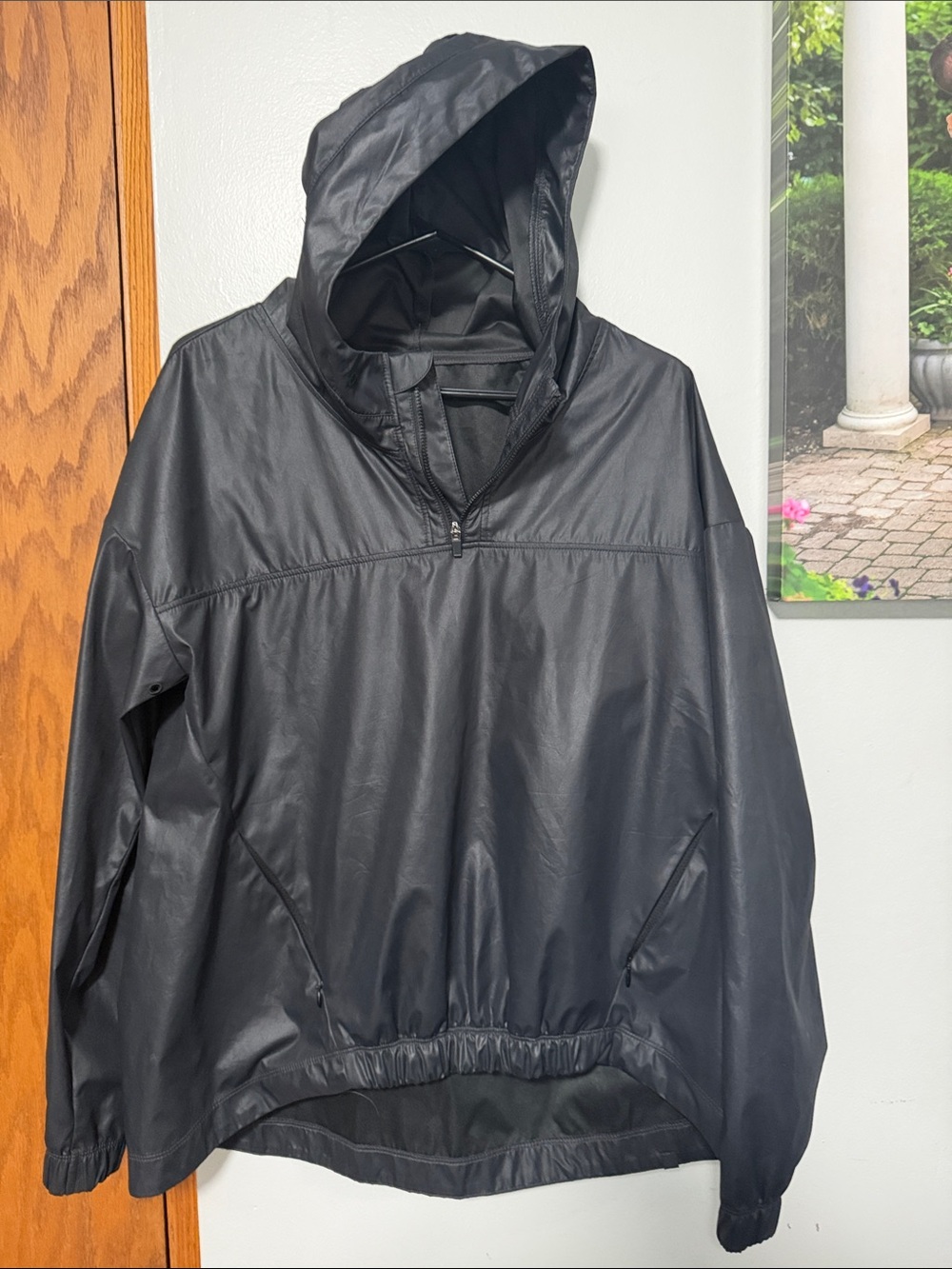 Fabletics Black Hooded Rain Jacket Windbreaker Pullover Size XL